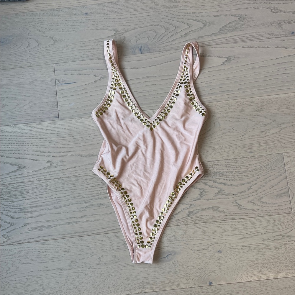 Forever 21 Blush Pink One-Piece Swimsuit with Gold Studs